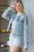 Load image into Gallery viewer, Veveret Distressed Button Up Denim Jacket
