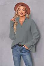 Load image into Gallery viewer, Quarter Zip Dropped Shoulder Sweater
