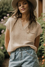Load image into Gallery viewer, Pocketed V-Neck Cap Sleeve Sweater Vest