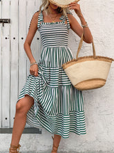 Load image into Gallery viewer, Smocked Striped Square Neck Midi Dress
