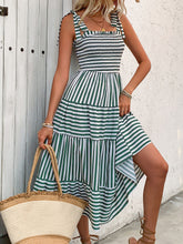 Load image into Gallery viewer, Smocked Striped Square Neck Midi Dress
