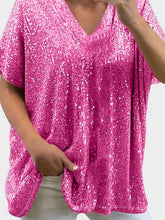 Load image into Gallery viewer, Full Size Sequin V-Neck Short Sleeve Top
