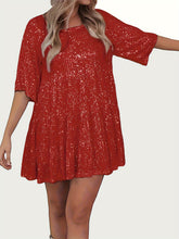 Load image into Gallery viewer, Full Size Sequin Round Neck Half Sleeve Mini Dress
