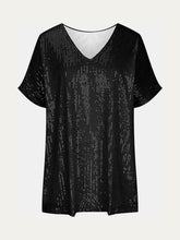 Load image into Gallery viewer, Full Size Sequin V-Neck Short Sleeve Top
