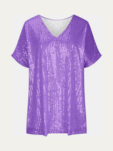 Load image into Gallery viewer, Full Size Sequin V-Neck Short Sleeve Top
