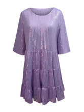 Load image into Gallery viewer, Full Size Sequin Round Neck Half Sleeve Mini Dress
