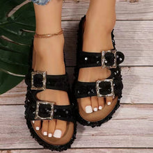 Load image into Gallery viewer, Sequin Trim Open Toe Sandals
