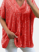 Load image into Gallery viewer, Full Size Sequin V-Neck Short Sleeve Top
