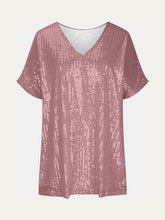 Load image into Gallery viewer, Full Size Sequin V-Neck Short Sleeve Top
