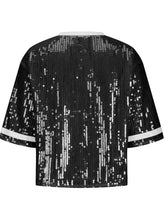 Load image into Gallery viewer, Sequin Football Round Neck Half Sleeve Top
