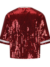 Load image into Gallery viewer, Sequin Football Round Neck Half Sleeve Top
