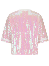 Load image into Gallery viewer, Sequin Football Round Neck Half Sleeve Top
