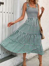 Load image into Gallery viewer, Smocked Striped Square Neck Midi Dress
