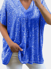 Load image into Gallery viewer, Full Size Sequin V-Neck Short Sleeve Top
