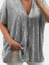 Load image into Gallery viewer, Full Size Sequin V-Neck Short Sleeve Top
