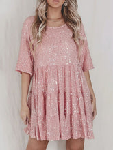 Load image into Gallery viewer, Full Size Sequin Round Neck Half Sleeve Mini Dress
