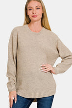 Load image into Gallery viewer, Zenana Ful Size Round Neck Long Sleeve Curved Hem Sweater
