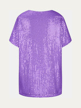 Load image into Gallery viewer, Full Size Sequin V-Neck Short Sleeve Top
