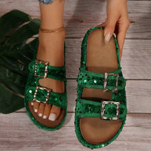 Load image into Gallery viewer, Sequin Trim Open Toe Sandals
