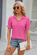 Load image into Gallery viewer, Eyelet Johnny Collar Short Sleeve Blouse
