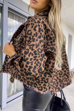 Load image into Gallery viewer, Leopard Raw Hem Denim Jacket
