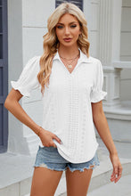 Load image into Gallery viewer, Eyelet Johnny Collar Short Sleeve Blouse
