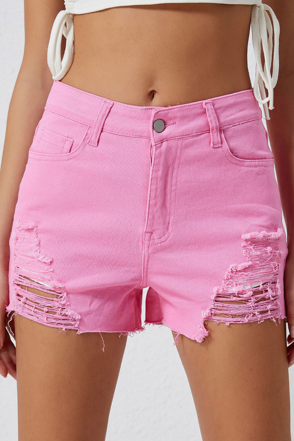 Distressed Pink Denim Shorts
