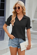 Load image into Gallery viewer, Eyelet Johnny Collar Short Sleeve Blouse
