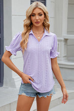 Load image into Gallery viewer, Eyelet Johnny Collar Short Sleeve Blouse
