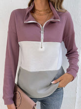 Load image into Gallery viewer, Color Block Dropped Shoulder Waffle-knit Zipper Front Blouse
