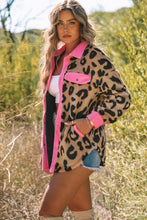 Load image into Gallery viewer, Leopard Contrast Teddy Shacket with Pockets
