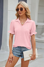 Load image into Gallery viewer, Eyelet Johnny Collar Short Sleeve Blouse
