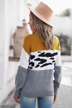 Load image into Gallery viewer, Leopard Color Block Ribbed Trim Dropped Shoulder Sweater
