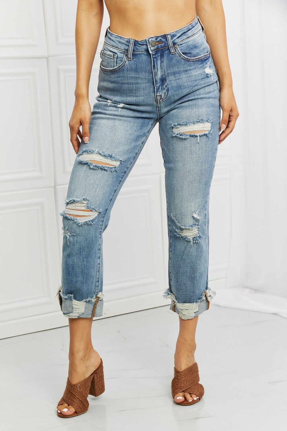 RISEN  Leilani Distressed Straight Leg Jeans