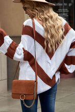 Load image into Gallery viewer, Woven Right Chevron Cable-Knit V-Neck Tunic Sweater
