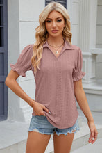 Load image into Gallery viewer, Eyelet Johnny Collar Short Sleeve Blouse
