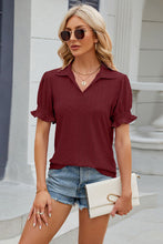 Load image into Gallery viewer, Eyelet Johnny Collar Short Sleeve Blouse
