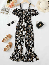 Load image into Gallery viewer, Printed Cold-Shoulder Flare Leg Jumpsuit
