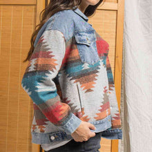 Load image into Gallery viewer, Printed Button Down Denim Shacket
