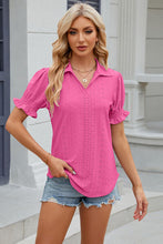 Load image into Gallery viewer, Eyelet Johnny Collar Short Sleeve Blouse
